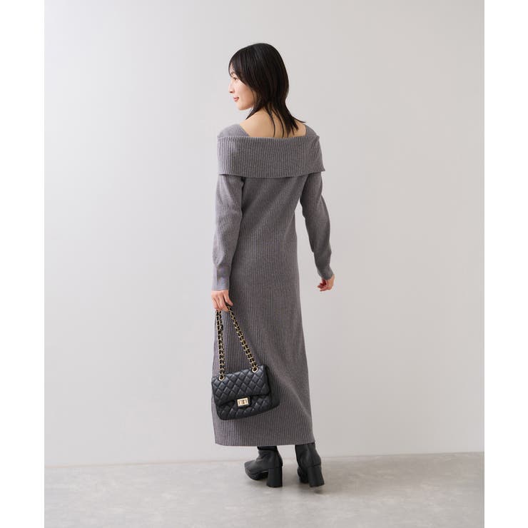 アシメオフショルリブニット美シルエットワンピース/着丈が選べる | VIS  | 詳細画像3 