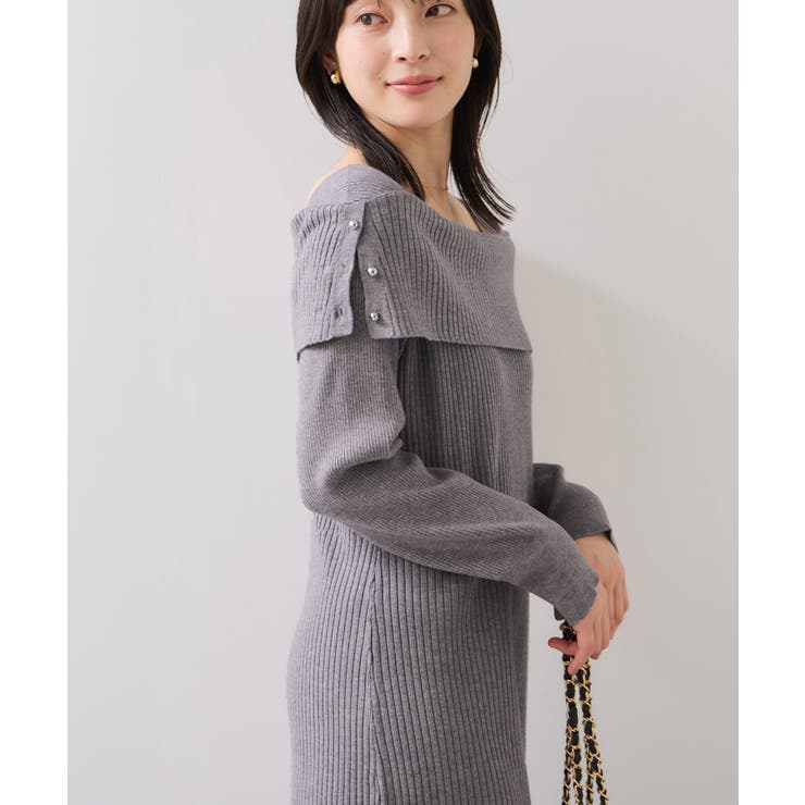 アシメオフショルリブニット美シルエットワンピース/着丈が選べる | VIS  | 詳細画像5 