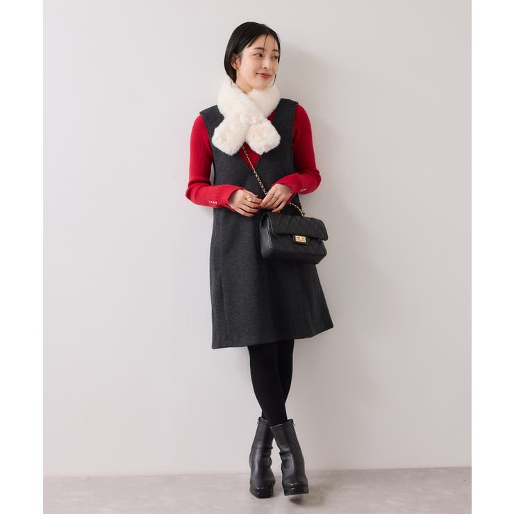 シャギーVネックミニ丈ジャンパースカート | VIS  | 詳細画像10 