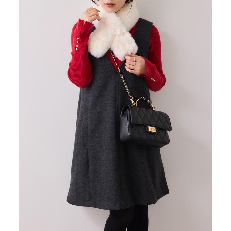 シャギーVネックミニ丈ジャンパースカート | VIS  | 詳細画像11 