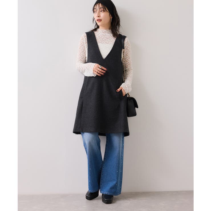 シャギーVネックミニ丈ジャンパースカート | VIS  | 詳細画像13 