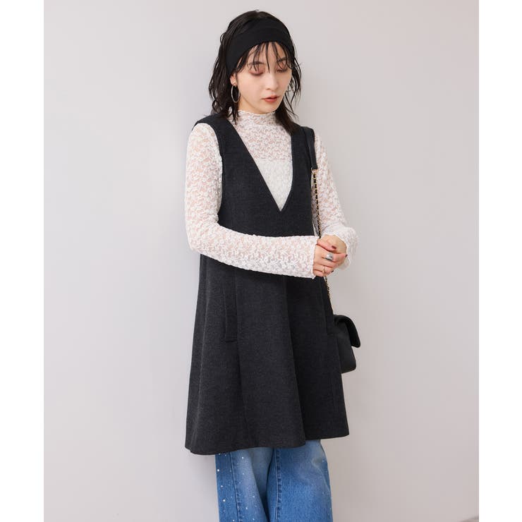 シャギーVネックミニ丈ジャンパースカート | VIS  | 詳細画像14 