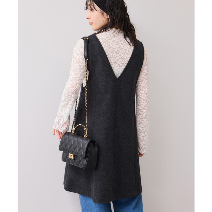 シャギーVネックミニ丈ジャンパースカート | VIS  | 詳細画像15 