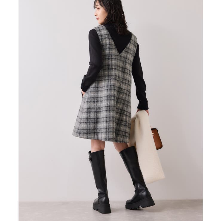 シャギーVネックミニ丈ジャンパースカート | VIS  | 詳細画像17 