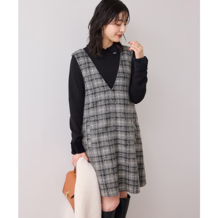 シャギーVネックミニ丈ジャンパースカート | VIS  | 詳細画像18 