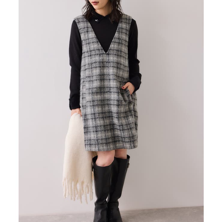 シャギーVネックミニ丈ジャンパースカート | VIS  | 詳細画像19 