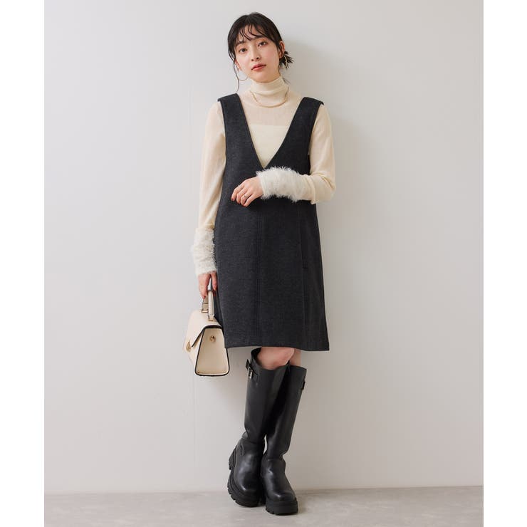 シャギーVネックミニ丈ジャンパースカート | VIS  | 詳細画像2 