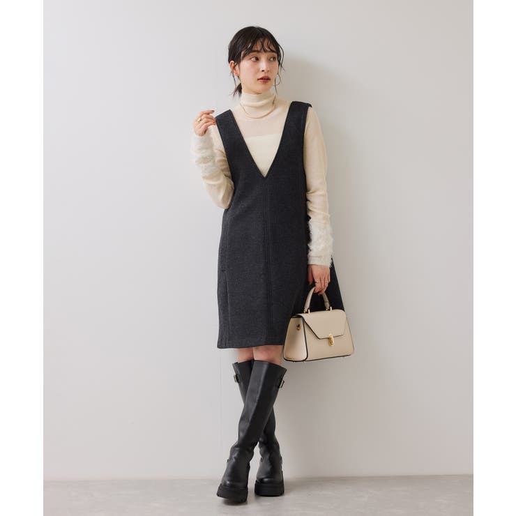 シャギーVネックミニ丈ジャンパースカート | VIS  | 詳細画像3 