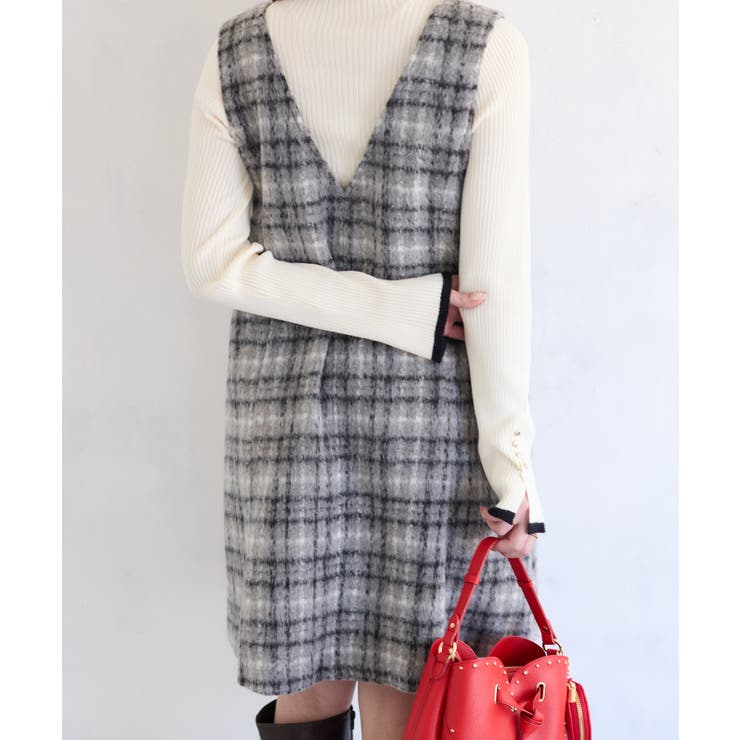 シャギーVネックミニ丈ジャンパースカート | VIS  | 詳細画像34 