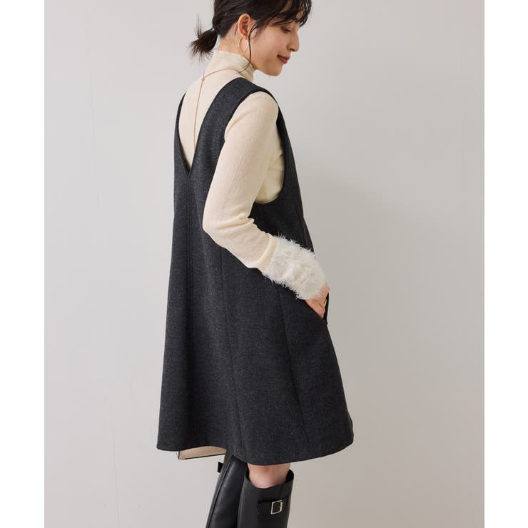 シャギーVネックミニ丈ジャンパースカート | VIS  | 詳細画像5 