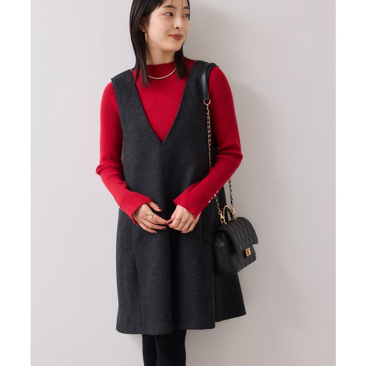 シャギーVネックミニ丈ジャンパースカート | VIS  | 詳細画像7 