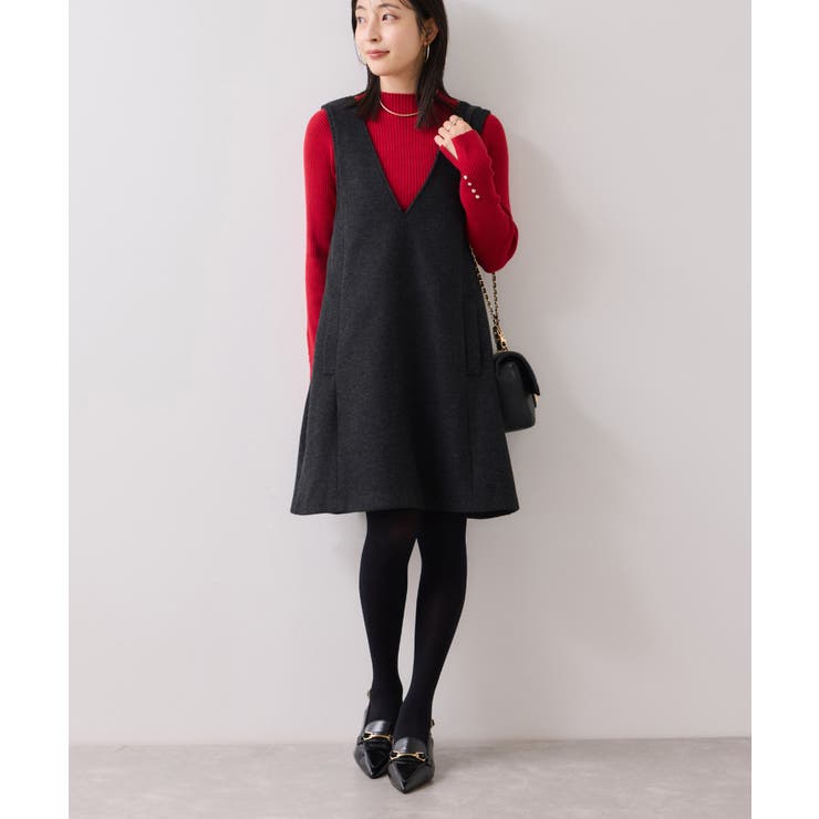 シャギーVネックミニ丈ジャンパースカート | VIS  | 詳細画像8 