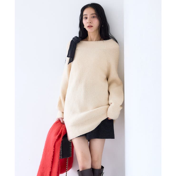 肩リボンミニ丈ニットワンピース/2WAY | VIS  | 詳細画像1 