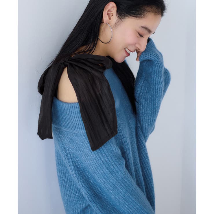 肩リボンミニ丈ニットワンピース/2WAY | VIS  | 詳細画像17 