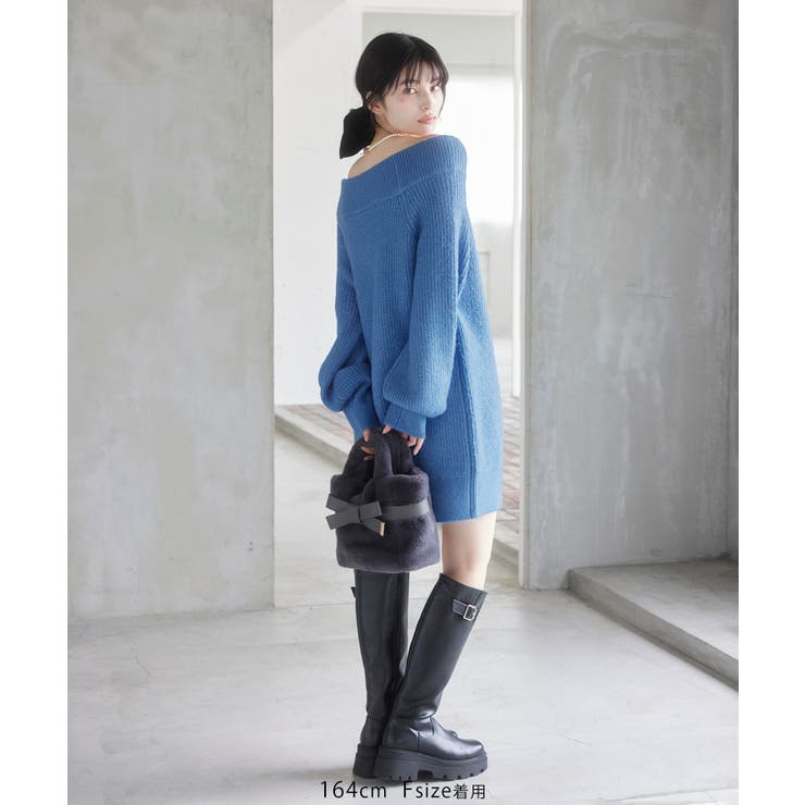 肩リボンミニ丈ニットワンピース/2WAY | VIS  | 詳細画像19 