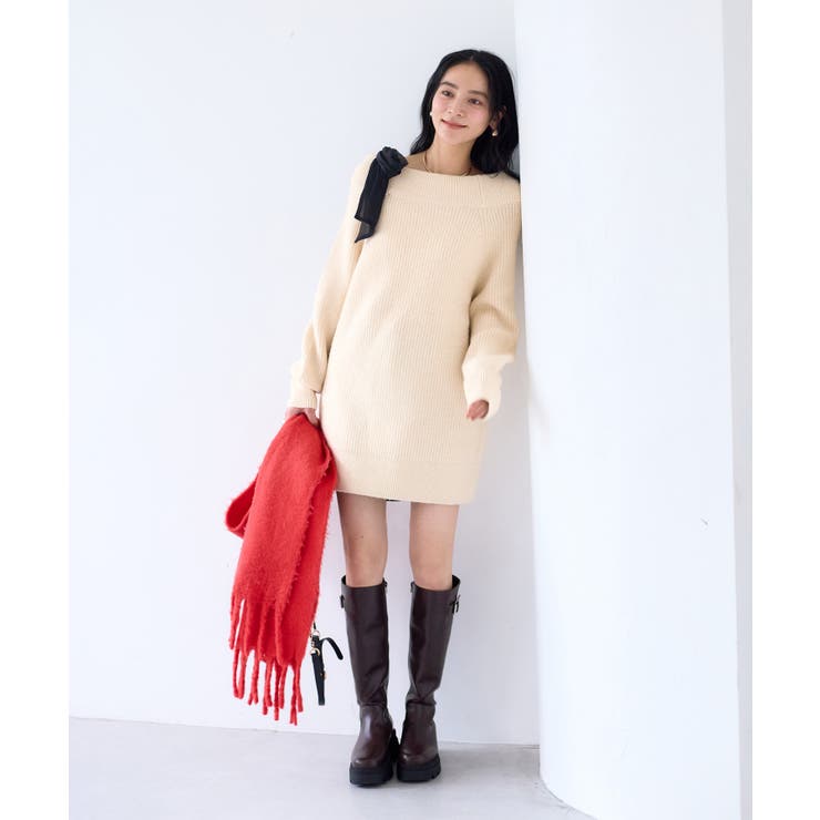 肩リボンミニ丈ニットワンピース/2WAY | VIS  | 詳細画像2 