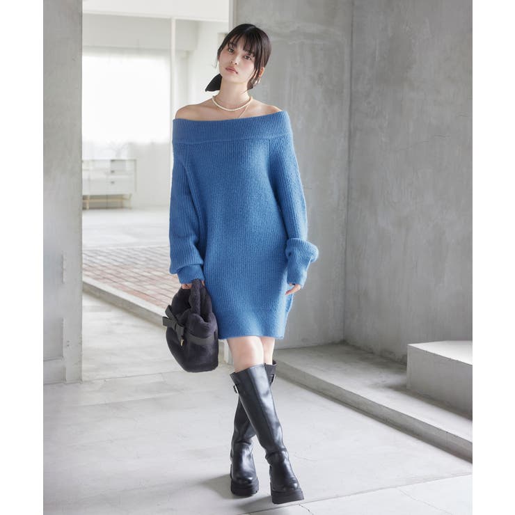 肩リボンミニ丈ニットワンピース/2WAY | VIS  | 詳細画像20 