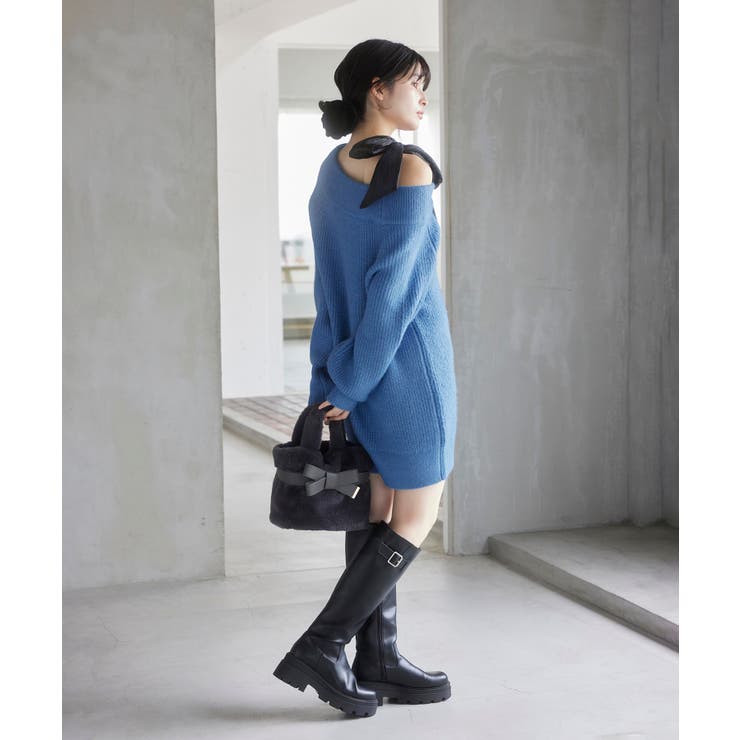 肩リボンミニ丈ニットワンピース/2WAY | VIS  | 詳細画像21 