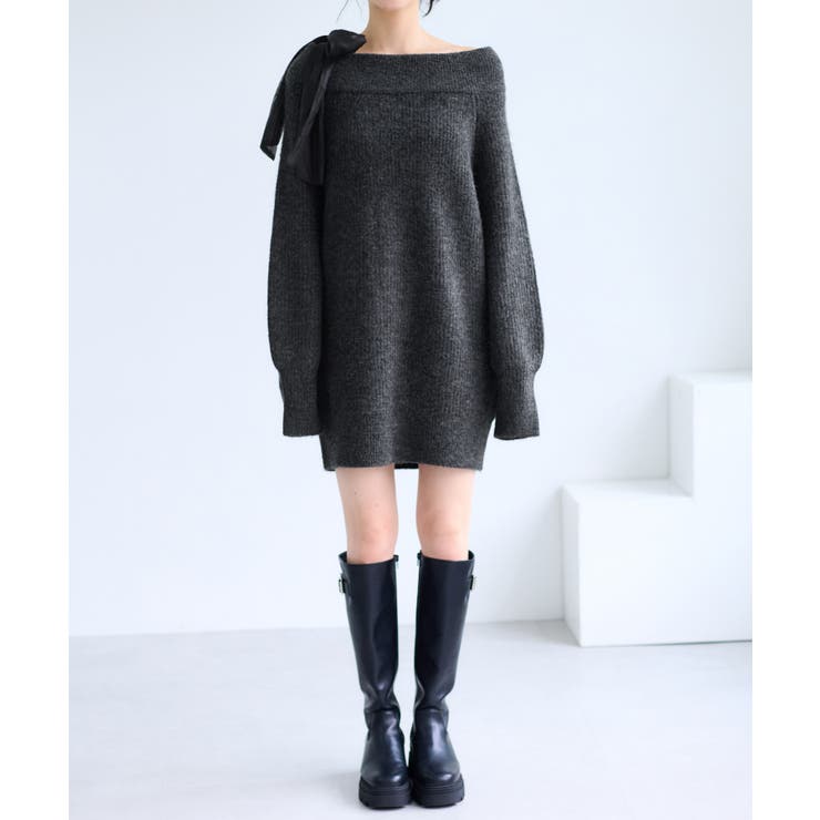 肩リボンミニ丈ニットワンピース/2WAY | VIS  | 詳細画像22 