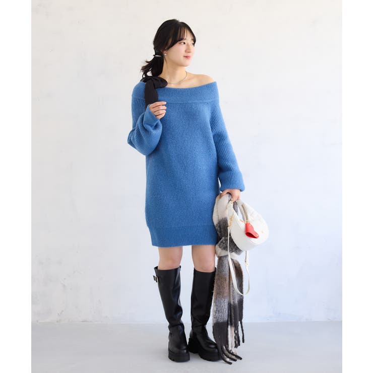 肩リボンミニ丈ニットワンピース/2WAY | VIS  | 詳細画像35 