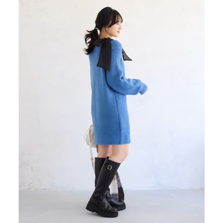 肩リボンミニ丈ニットワンピース/2WAY | VIS  | 詳細画像36 