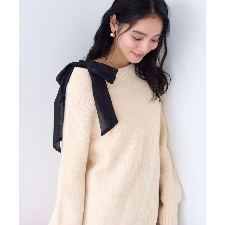 肩リボンミニ丈ニットワンピース/2WAY | VIS  | 詳細画像4 