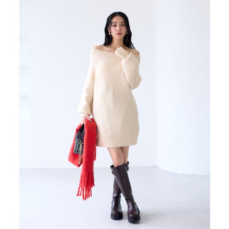 肩リボンミニ丈ニットワンピース/2WAY | VIS  | 詳細画像5 