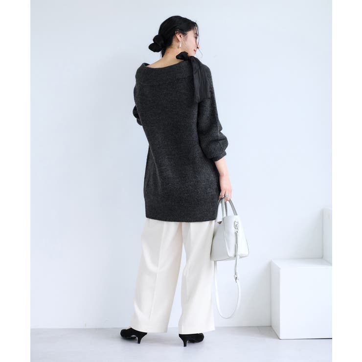 肩リボンミニ丈ニットワンピース/2WAY | VIS  | 詳細画像9 