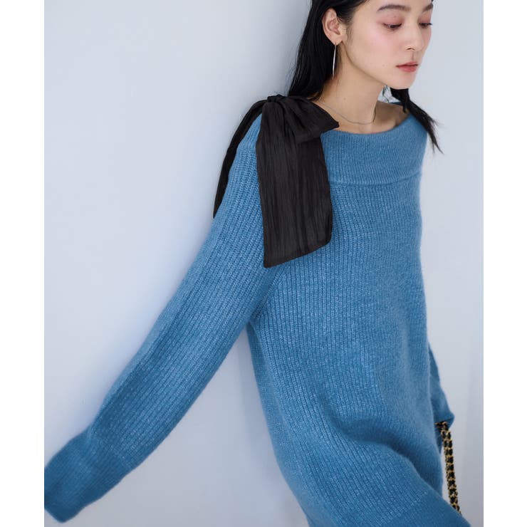 ブルー系(45) | 肩リボンミニ丈ニットワンピース/2WAY | VIS 