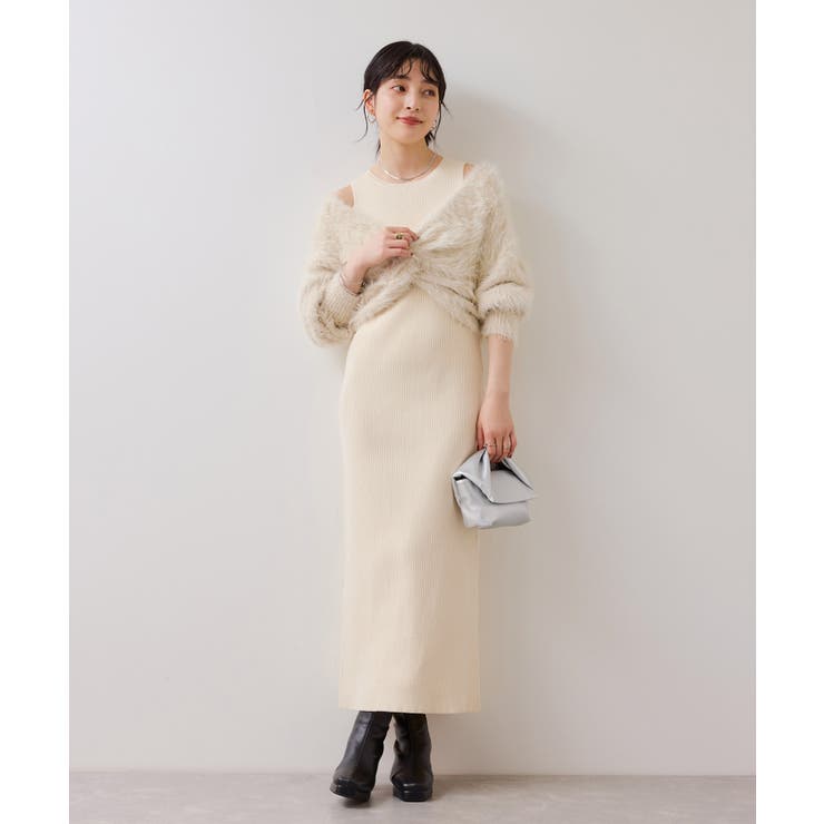 ねじりショートトップス付きロングニットワンピース/イージーケア | VIS  | 詳細画像1 