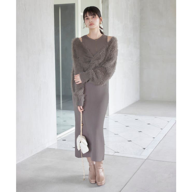 ベージュ(27) | ねじりショートトップス付きロングニットワンピース/イージーケア | VIS 