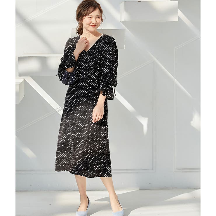 【WEB限定】ドット袖口リボンナローワンピース | VIS  | 詳細画像10 