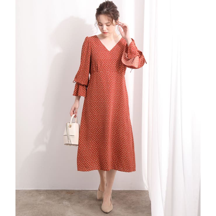 【WEB限定】ドット袖口リボンナローワンピース | VIS  | 詳細画像15 