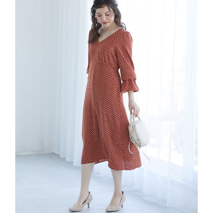 【WEB限定】ドット袖口リボンナローワンピース | VIS  | 詳細画像19 