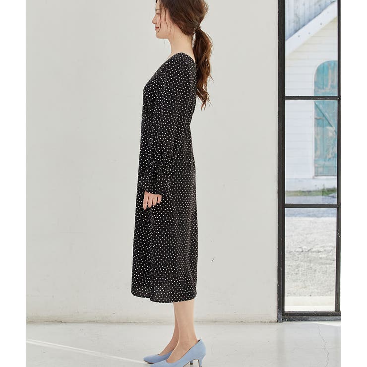 【WEB限定】ドット袖口リボンナローワンピース | VIS  | 詳細画像2 