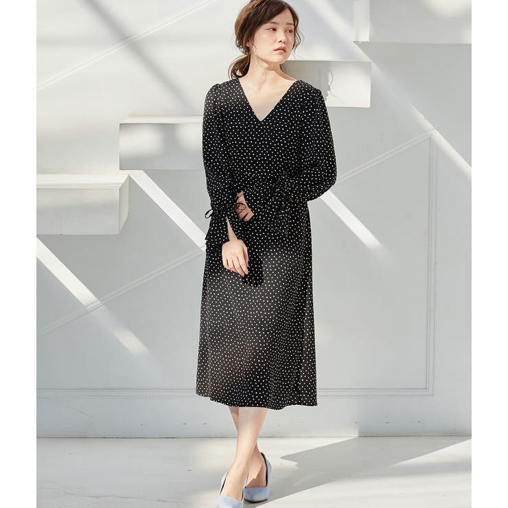 【WEB限定】ドット袖口リボンナローワンピース | VIS  | 詳細画像8 