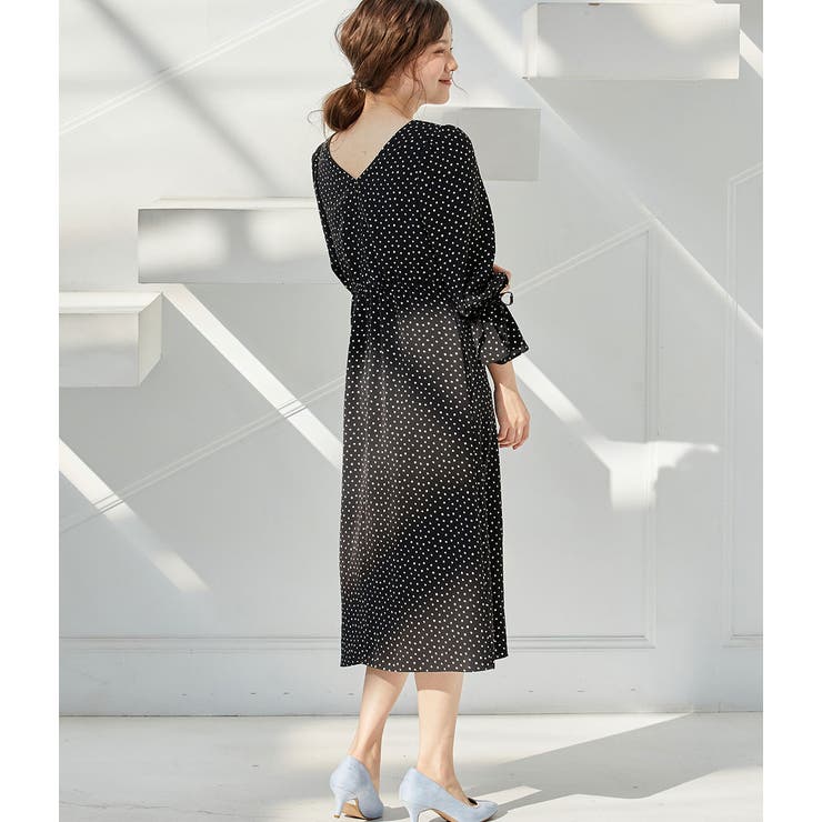 【WEB限定】ドット袖口リボンナローワンピース | VIS  | 詳細画像9 