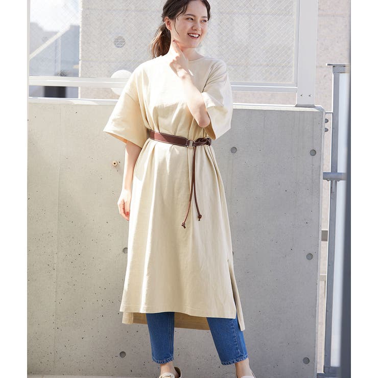 Vivienne刺繍入りベージュ5分袖シャツワンピース 9501OP012242S02.jpg