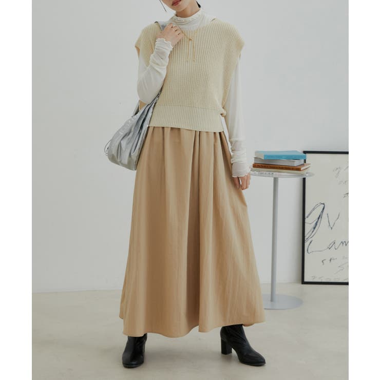 ベージュ系(28) | 【選べる着丈・マルチWAY】ニットベスト付きワンピース【洗える】 | VIS 