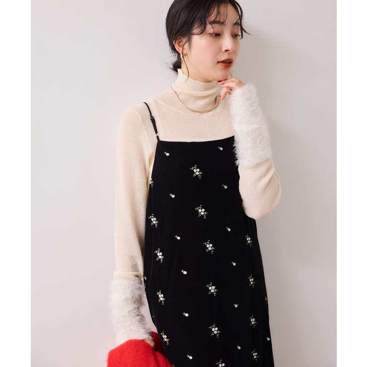 ブラック系(02) | 刺繍アソートベロアキャミワンピース/2WAY | VIS 