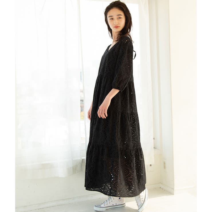 WEB限定】パンチングレースティアードワンピース[品番：VISW0003960