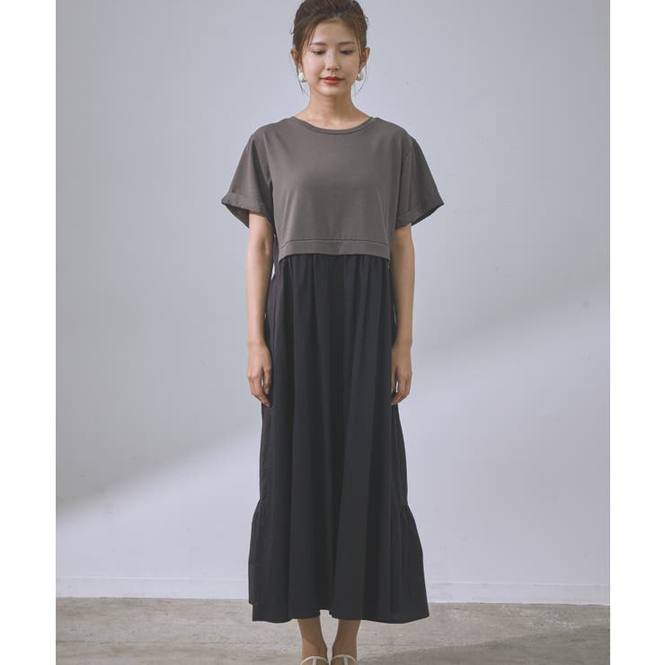 【WEB限定】異素材コンビ配色バックティアードTシャツワンピース | VIS  | 詳細画像10 