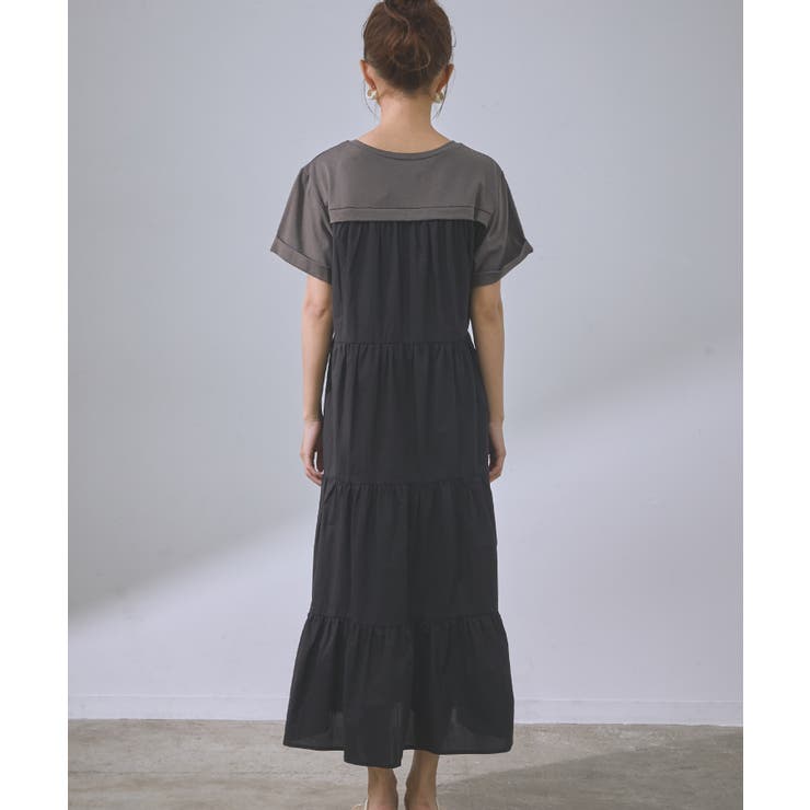 【WEB限定】異素材コンビ配色バックティアードTシャツワンピース | VIS  | 詳細画像12 