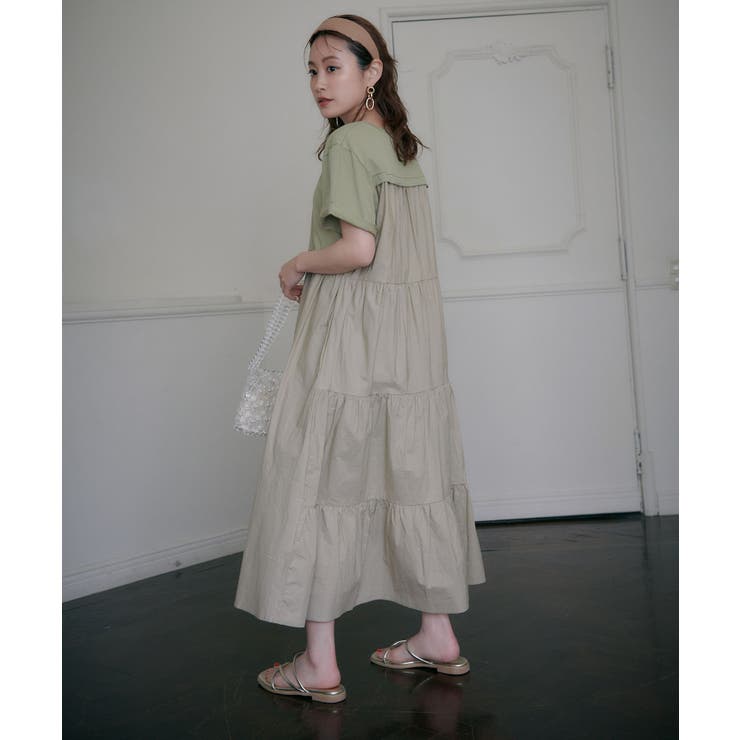 Web限定 異素材コンビ配色バックティアードtシャツワンピース 品番 Visw Vis ビス のレディースファッション通販 Shoplist ショップリスト