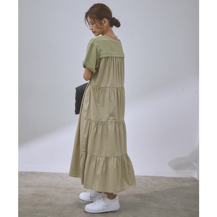 【WEB限定】異素材コンビ配色バックティアードTシャツワンピース | VIS  | 詳細画像23 