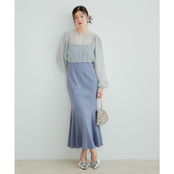 【Lady】【VIS dress】パールブラウスジャガードワンピースセット | VIS  | 詳細画像2 