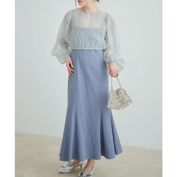 【Lady】【VIS dress】パールブラウスジャガードワンピースセット | VIS  | 詳細画像5 