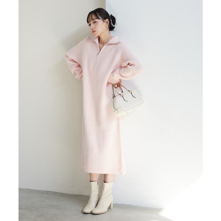 ハーフジップニットワンピース【WEB・アウトレット限定】[品番