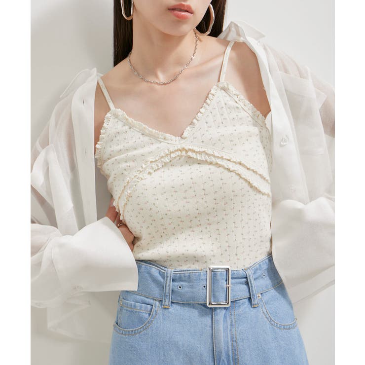 【洗える】パターンメッシュフリルキャミソール | VIS  | 詳細画像1 