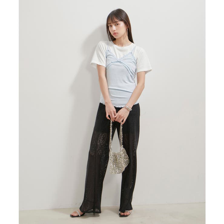 【洗える】パターンメッシュフリルキャミソール | VIS  | 詳細画像10 